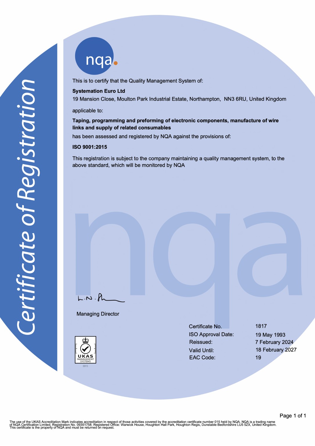 NQA Certificate